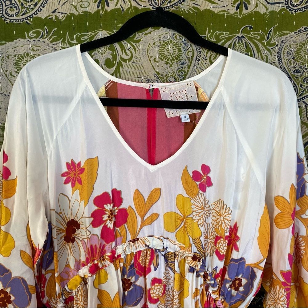NWOT Johnny Was White/ Pink Loreli Silk Embroidered Midi Dress Size Medium - Picture 3 of 16